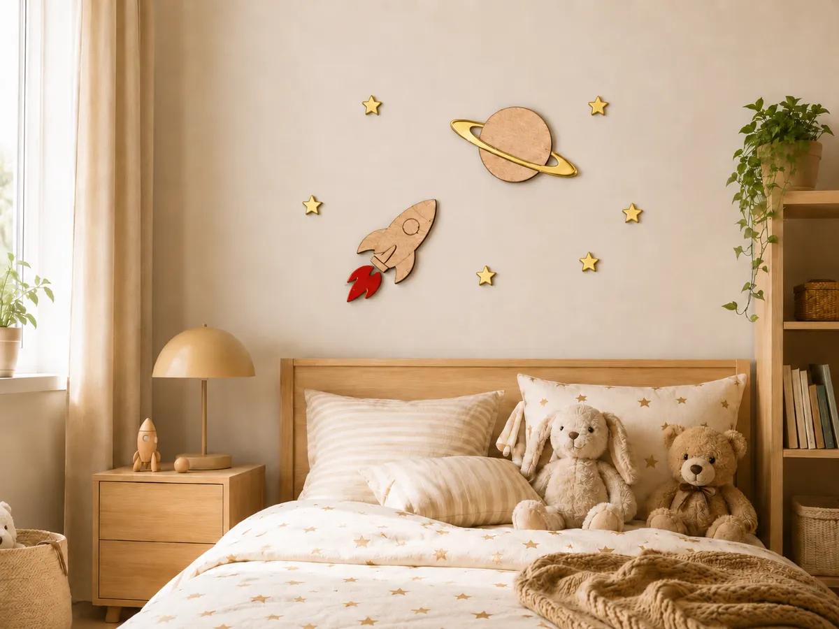Cohete con Planeta y Estrellas